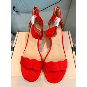 Red Scalloped Suede Block Heel